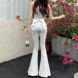 Bow Tie Jeans Women's American Vintage Three-dimensional Micro-large Summer Thin Pants New High-waisted Skinny Hip Flare Pants