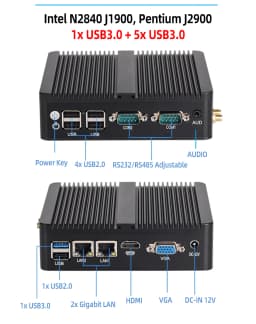 Fanless Industrial Mini PC Celeron J6412 J1900 J2900 N2840 2x COM RS232/RS485 2x Ethernet WiFi 4G LTE SIM Slot Windows Linux