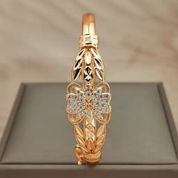 1Pcs Women's Gold Plated Flower Zircon Bangle, Hollow Filigree Design, Elegant Statement Bracelet for Daily Wear