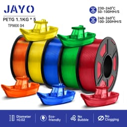 JAYO Filaments PETG 5 Rolls Mixed Colors 3D Printer Filament 1.75mm 100% No Bubble FDM 3D Printer Materials DIY Gift 1.1KG/1 Rol