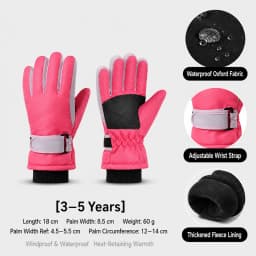 Kids Winter Ski Gloves Waterproof Windproof Children Snow Gloves for Boys Girls Warm Fleece Lining Sports Finger Gloves 3-15Y