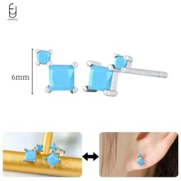 925 Sterling Silver Needle Exquisite Turquoise Silver Earrings for Women Blue Crystal Geometry Pendant Earrings Luxury Jewelry