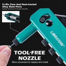 Libraton Rivet Gun Kit with 130 Blind Rivets, 4 HSS Drill Bits, 4 Tool-free Riveter Heads Heavy Duty Rivet Tool Hand Riveter