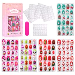 120pcs/box Pink Cartoon Children Press On Nails Candy Color Unicorn Cat Bunny Kids Full Cover False Nail Girls Party Nail Decora