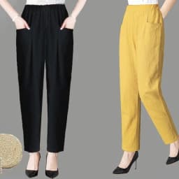 Large Size Korean Casual Thin Cotton Linen Pants Women Spring Summer Elastic Waist Ankle-Length Pants Woman Harem Trousers