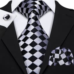 Barry.Wang Black White Gray Silver Men Tie Handkerchief Cufflinks Set Jacquard Necktie for Male Wedding Business Party Gift