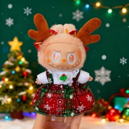 Doll Clothes for 15-17CM Labubu Clothing Merry Christmas Hat Scarf Elk Snowman Set Mini Plush Doll Accessory New Year Dress Gift