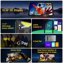 Ulefone Armor Pad 4 Ultra 5G Rugged Tablet Android 14 IP68/IP69K 11800mAh Battery Up to 16GB+256GB 10.36" LED Light