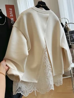 Lace Splicing Fake Two-piece Pullover Round Neck Sweatshirt for Women Autumn Winter Versatile Top Jacket