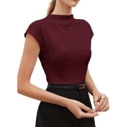 Women's High Neck Cap Sleeve Blouse Knit Fitted Top Minimalist Valentine Spring Summer Black Pants Chic Daily Lightweight Top
