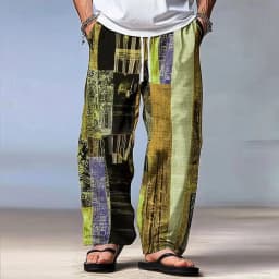 2026 Men's Trousers Summer Beach Pants Drawstring Elastic Waist 3D Print Stripe Graphic Prints Geometry Comfort Casual Pants
