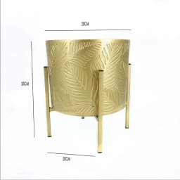 Modern Gold Iron Plant Rack Three-Piece Green Potted Flower Bucket Set Concave Pattern Design Round Flower Pot Holder