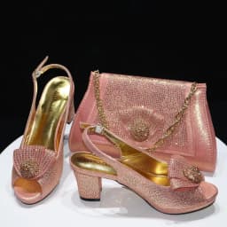 2026 Italian Design Elegant Women's Heel Plus Size Champagne Shoes & Rhinestone Party Clutch Bag Ideal For Wedding Bridal Occasi