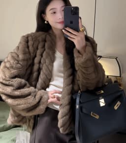 Elegant V Neck Herringbone Short Faux Mink Fur Jacket Women Long Sleeve Plush Jackets Woman Autumn Winter Fluffy Warm Outerwear
