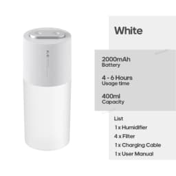 Cordless Rechargeable Air Humidifier 2000mAh Wireless Cool Mist Diffuser Car Home Ultrasonic Humidifier with Warm Nightlight