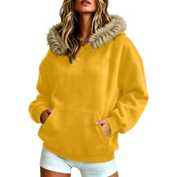 Women Fall And Winter Street Solid Color Hoodie With Pocket And Trimmed Hood Long Hoodie Tunic