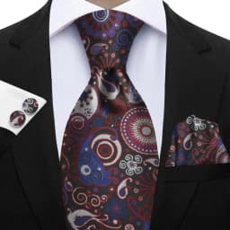 Luxury Paisley Brown Red Blue Grey Wedding Tie For Men Handky Cufflink Gift Men Necktie Fashion Designer Business Party Gift