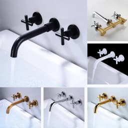 Black Brass Double Handle Wall Mounted Bathroom Sink Mixer Tap Hot & Cold Chrome Finish Faucet with White/Polished Gold Options