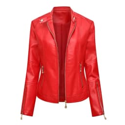 Lady Faux Leather Jacket Solis Color Buttons Decor Long Sleeve Biker Coat Windproof Slim Lady Coat For Motorcycle Riding