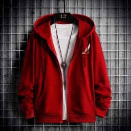Sweatshirt for Men Coat Jacket Plush Lined Cardigan Hoodie Front Pockets Warm Zipper Lamb Wool Printed Feather Autumn Winter Red