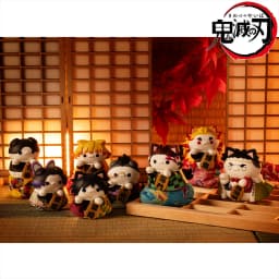 8pcs Q Version Demon Slayer Sitting Ghost Doll Tanjiro Nezuko Inosuke Zenizu Toy Figure Lucky Cat Series PVC Model Birthday Gift
