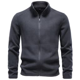 AIOPESON Men's Fleece Jacket Full Zip Stand Collar Solid Color Polar Fleece Outerwear Autumn Winter Outdoor Casual Light Coat