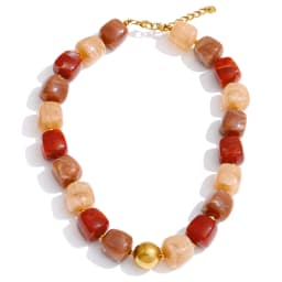 Yhpup Acrylic Square Beads Chain Necklace Bracelet Bangle Stainless Steel Handmade Jewelry Waterproof Green Khaki Pink Amber