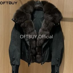 OFTBUY New Winter Warm Cropped Natural Fur Down Cclothing Women Short Duck Down Jacket Real Fox Fur Collar Puffer Coat Female