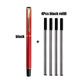 1+4Pcs/Set Office A Pen Metal Ballpoint Pen With Refill Gift Stationery Core Automatic BallPen For School Office Ink Blue Black