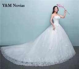 Customized New Luxury Beading Brush Train Lace Up Wedding Dress Sexy Strapless Applique Plus Size Bridal Gown Vestido De Noiva