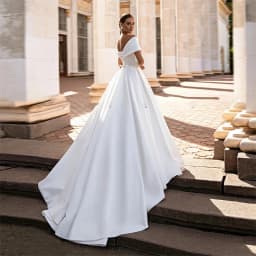 Customized White Boat Neck Sleeveless Satin Criss-Cross Simple A-line Wedding Dress 2026 Floor Length Court Train Bridal Gown