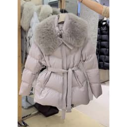 Korean Style Thickened Warm Cotton Jacket Women's Mid-Length Waist-Cinching Coat with Large Fur Collar Slimming Outerwear