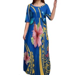 High Quality Custom Tie Dye Polynesian Tribal Design Dresses Women Lady Elegant Multi Tiered Dress Women Clothing 8XL
