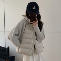 Afashion Lightweight Knitted Sweater Sleeve Patchwork down Cotton Jacket Women's Short Style 2025 Winter New Arrival Small Size