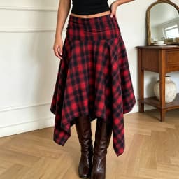 Women's Vintage Irregular Long Skirts Mid Waist Plaid Print Gothic A-Line Skirts