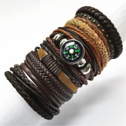 Black Handmade 10 Pcs/set Design Men Bracelets Male Women Leather Bracelets Men Bangle Wholesale Jewelry