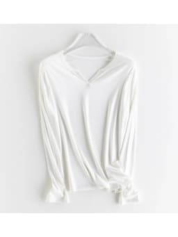 SuyaDream Women Solid T Shirt, Silk Viscose Blend, V Neck, Long Sleeves Chic Shirt 2025 Spring Summer Cozy Top, White, Grey