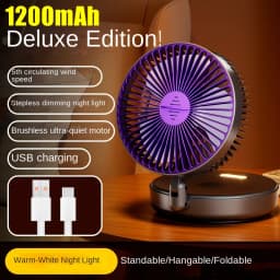 5000mAh Foldable Glow-in-the-Dark Fan Wall Mount Portable Quiet High-Speed Air Circulation Fan for Students Office Desk Fan