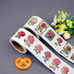 250 Pieces/Rroll Retro Red Rose Flower Pattern Decoration Roll Stickers Laptop Envelope Sealing Stickers