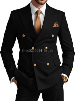 Mens Double Breasted Suit 2 Piece Slim Fit Wedding Suit for Men Blazer Prom Formal Suits Set
