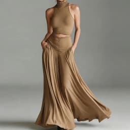 Women's Turtleneck Sleeveless Pullover Short Top with Maxi Skirts Two-Piece Set Casual Elegant Holiday Simple Outfit Streetwear