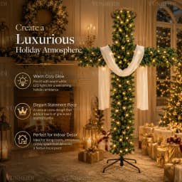 Cross Shaped Christmas Tree 150/180cm Pre Lit Warm LED Lights Artificial PVC Xmas Tree Religious Holiday Home Outdoor Decoration