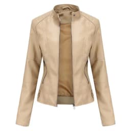 Women's Red PU Jacket, Vertical Collar Zipper Motorcycle Leather Coats, Fashion Casual Coat Female Outerwear, Black Purple Top.