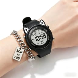 Cat-Ear Kids Watch with Bracelet Waterproof Digital Watch LED Sports Electronic Wristwatch for Girls Boys Students Children Gift
