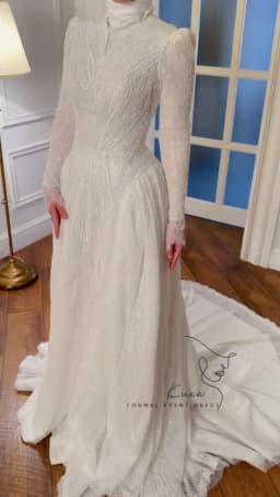 KUXA Customized Muslim Dubai Luxury Wedding Dresses Lace Beaded A-Line Arabic Full Sleeves Bridal Gowns For Women Robe De Mariée
