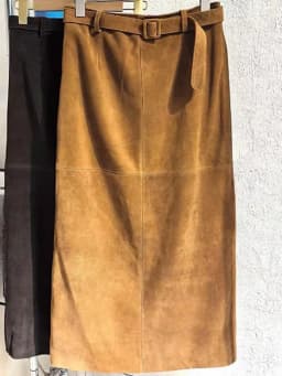Retro Ladies Solid Color Genuine Leather Suede Long Skirts 88cm High Waist Belt Sheepskin Handmade Knee Length Skirt Vintage