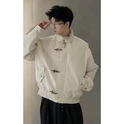 Men's Thickened Fleece Lined Cotton Jacket with Lamb Fur Collar Winter Warm Airplane Metal Buckle Outerwear Standard Fit Long...