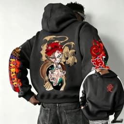 Naruto Gaara 2026 Spring and Autumn New Cartoon Anime Harajuku Y2K Street Fashion Couple Hooded Sweatshirt