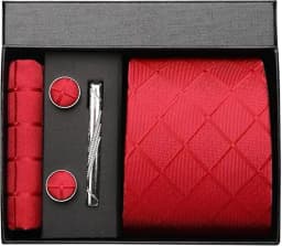 Luxury 8CM Men Silk Necktie Plaid&Check Ties Pocket Square Cufflink Tie Clip Gift Box Set For Man Groom Formal Business Jacquard