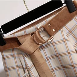 Plaid Vantage High Waist A-line Loose With Belt Pocket Women's Skirt Korean Fashion Mid-Calf Long Skirts For Women 2026 Spring